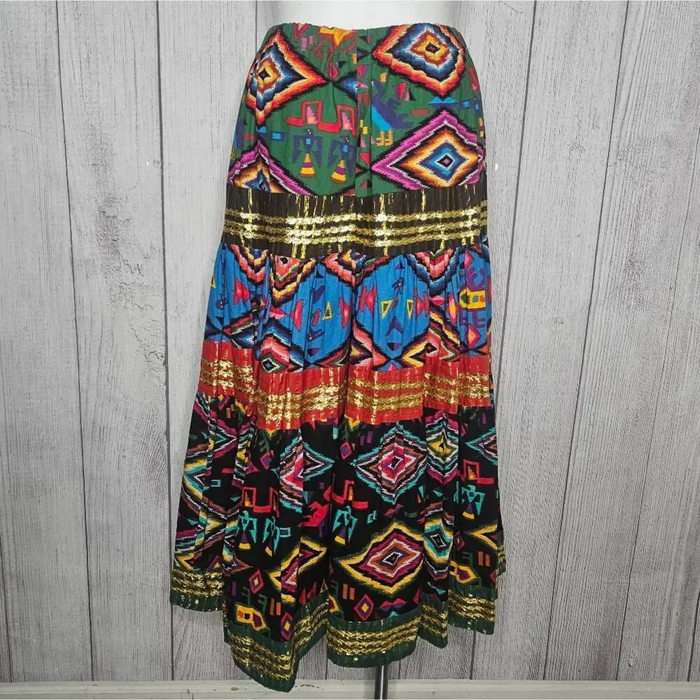 VTG 70s 80s Alfredo's Wife Southwest Multicolor Boho Maxi Skirt, sz Medium